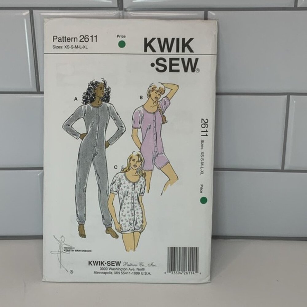Kwik Sew Pattern 2611 Misses' Sleepwear Rompers Short Long Sleeves XS-XL VTG UC